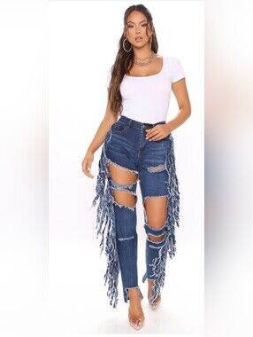 Fashion Nova-  Tall 'Livin on the Edge Fringe Skinny Jeans - W Sz Small